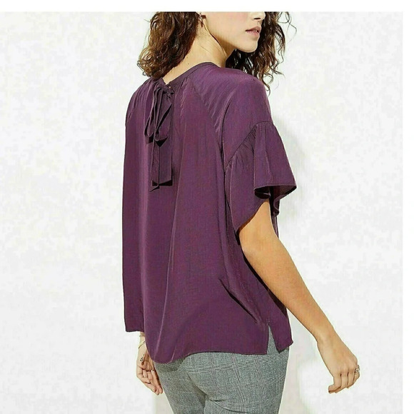 Loft Purple tie back ruffle sleeve blouse - Picture 5 of 5